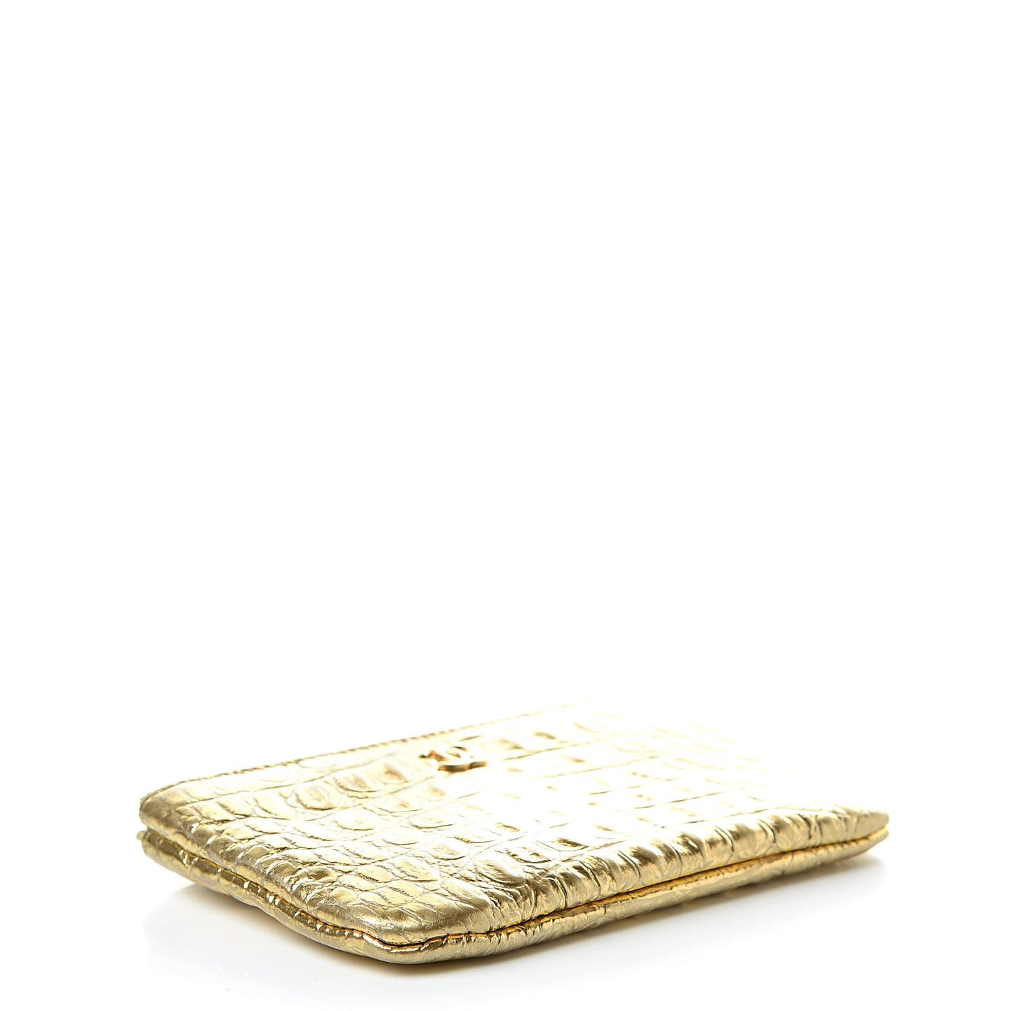 Metallic Calfskin Crocodile Embossed Cocodile Cosmetic Case Gold