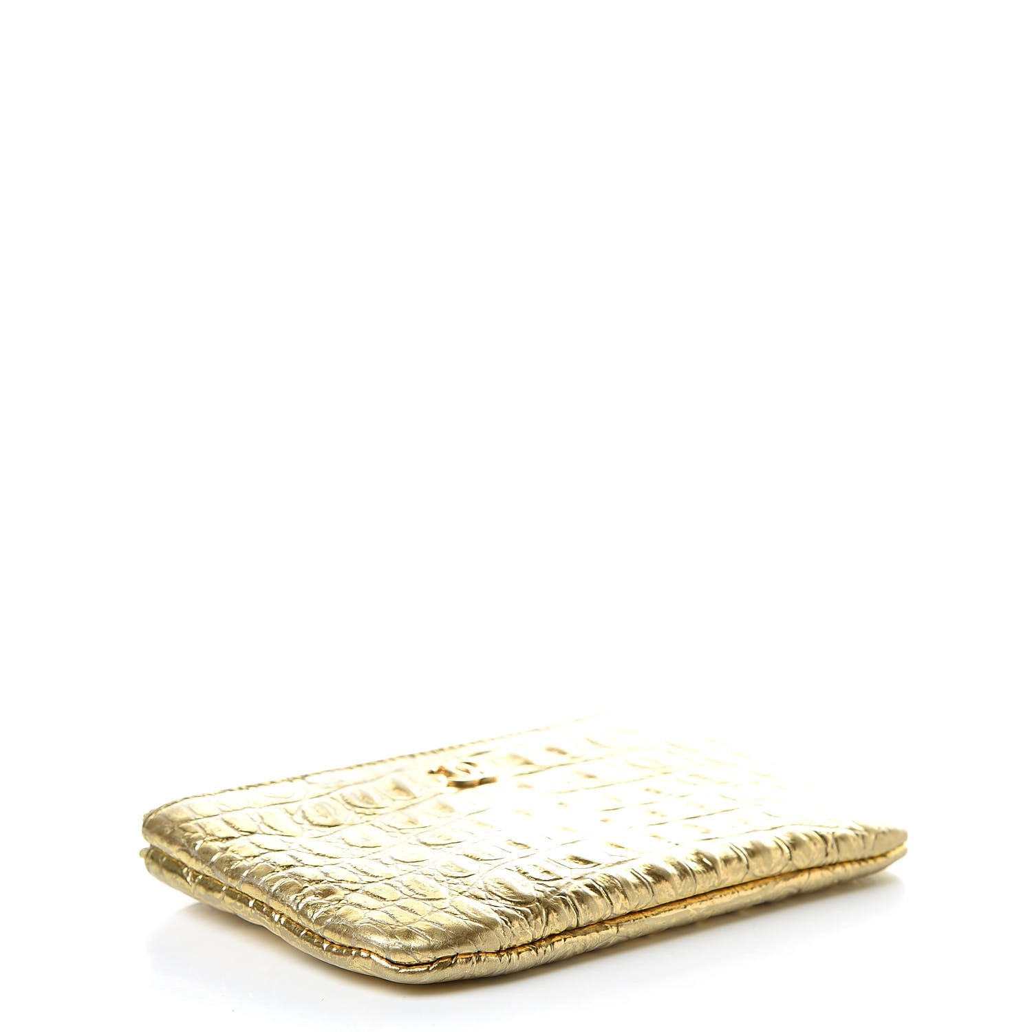 Chanel Metallic Calfskin Crocodile Embossed Cocodile Cosmetic Case Gold 4 of 7