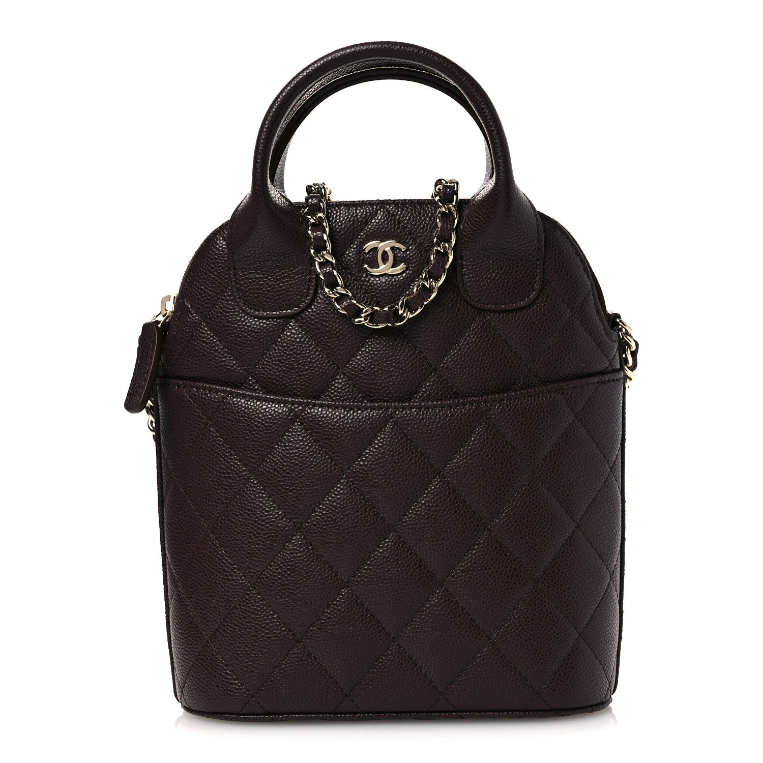Chanel Caviar Quilted Top Handle Clutch With Chain Dark Brown 1 of 8