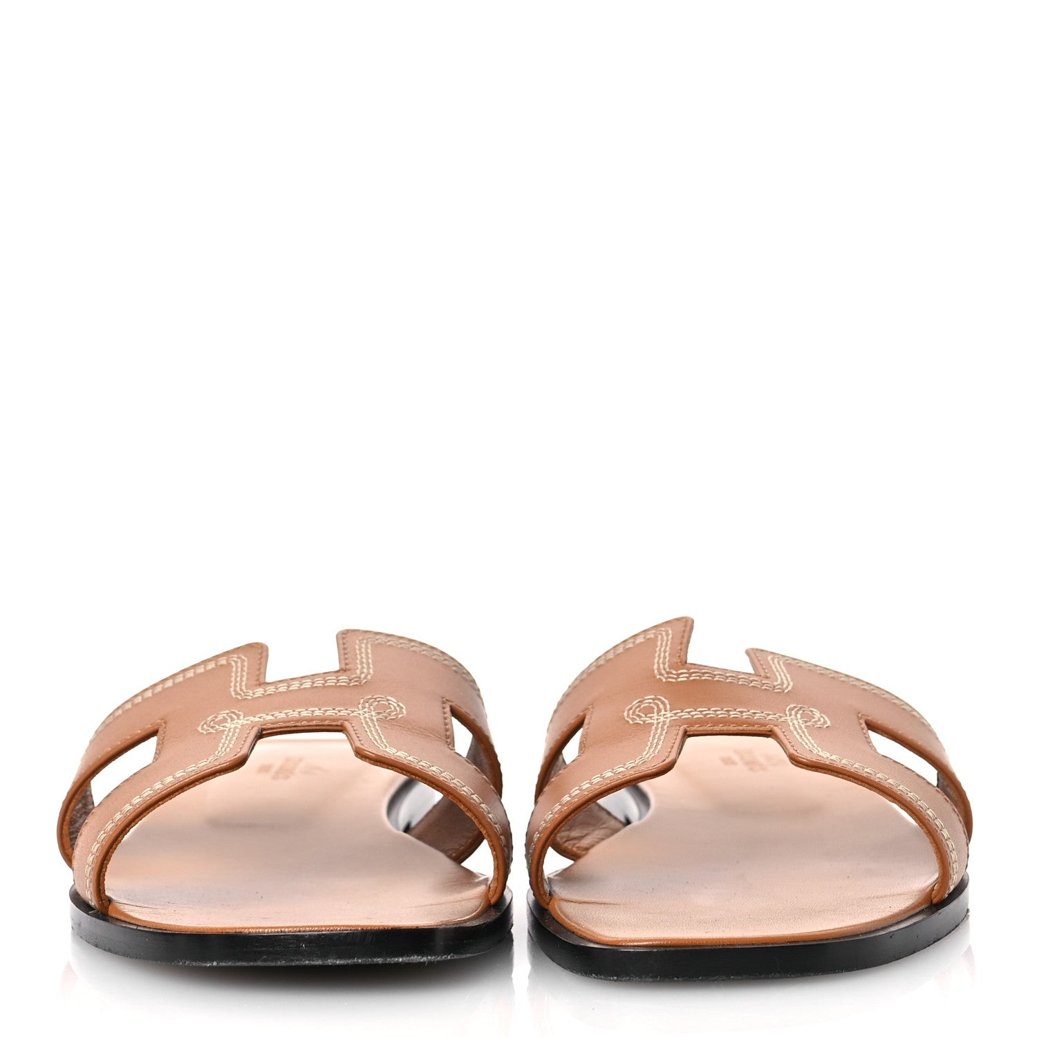 Hermes Calfskin Embroidered Oran Sandals 38.5 Gold 3 of 11
