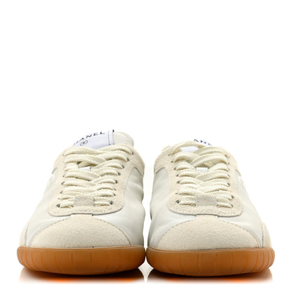 Chanel Calfskin Embossed Suede Sneakers 36 White Black 3 of 10