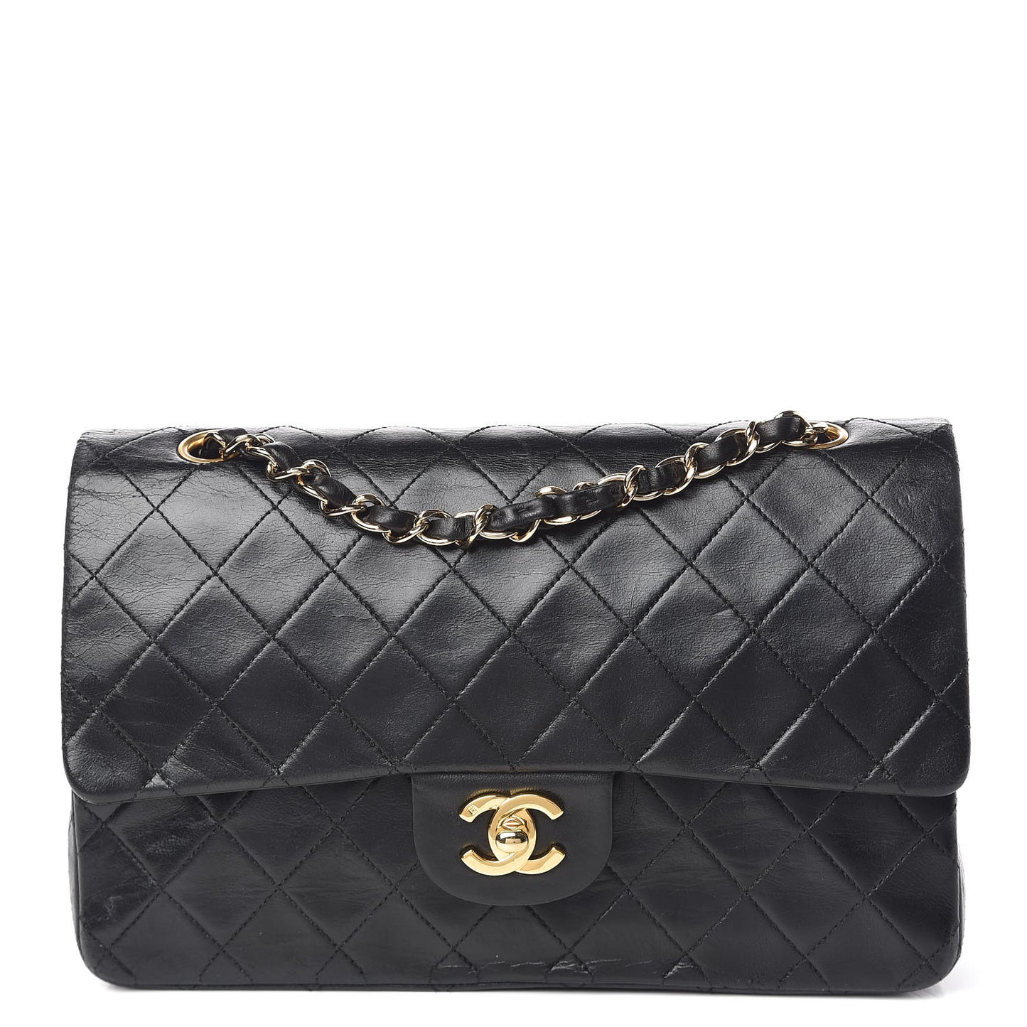 Lambskin Quilted Medium Double Flap Black