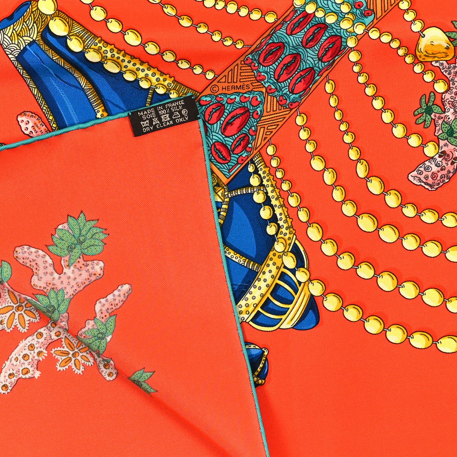 Hermes Silk Chemins De Corail Scarf 90 Orange Emeraude Jaune D'or 3 of 4