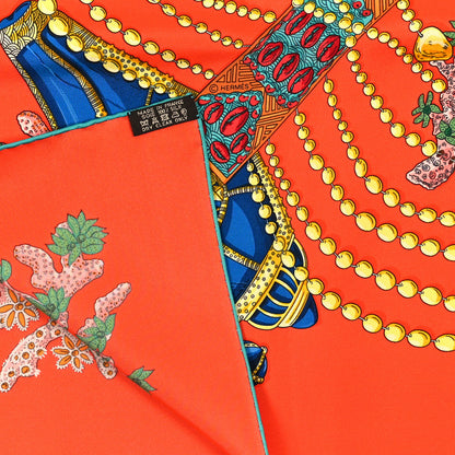 Hermes Silk Chemins De Corail Scarf 90 Orange Emeraude Jaune D'or 3 of 4