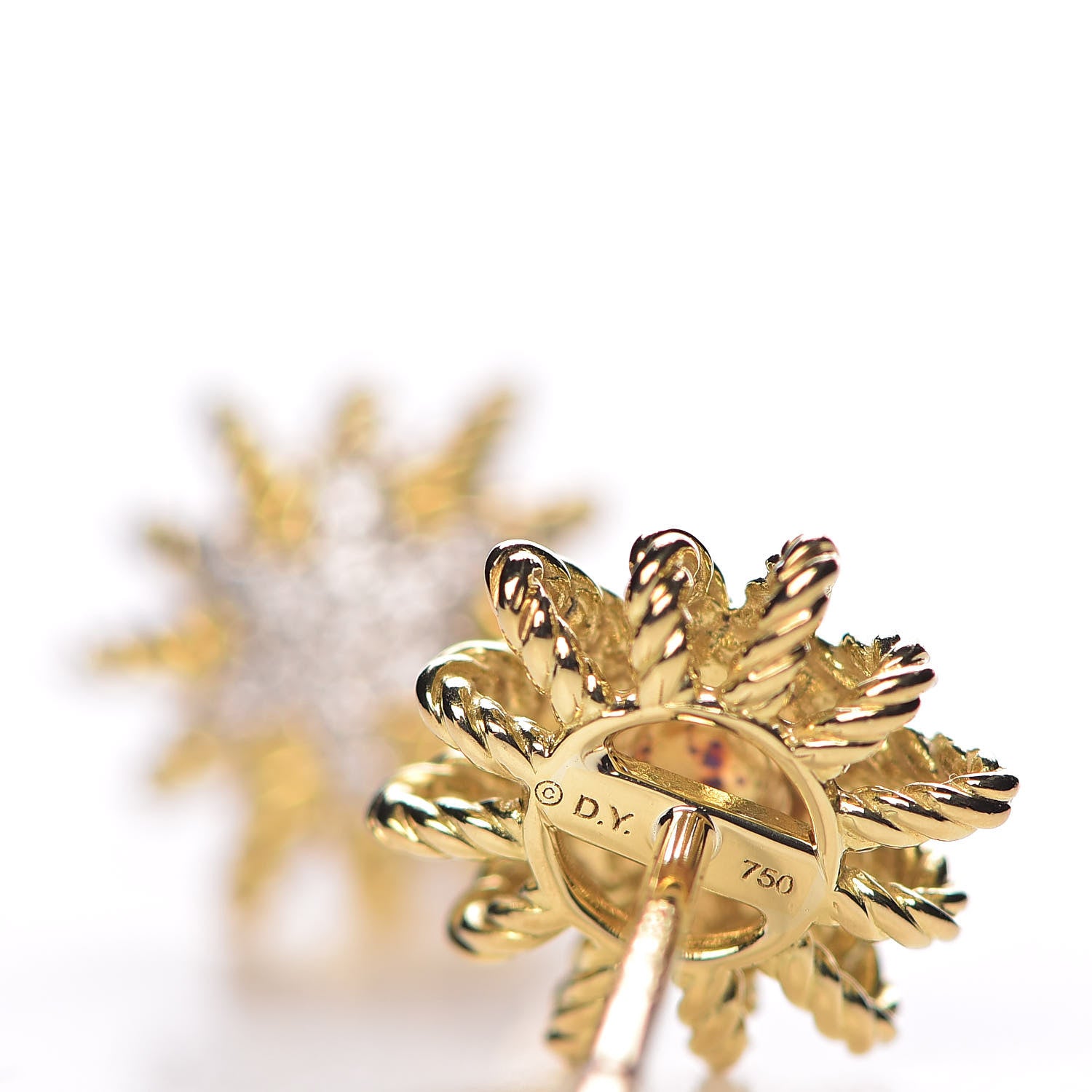 David Yurman 18K Yellow Gold Diamond 10mm Starburst Earrings 4 of 4