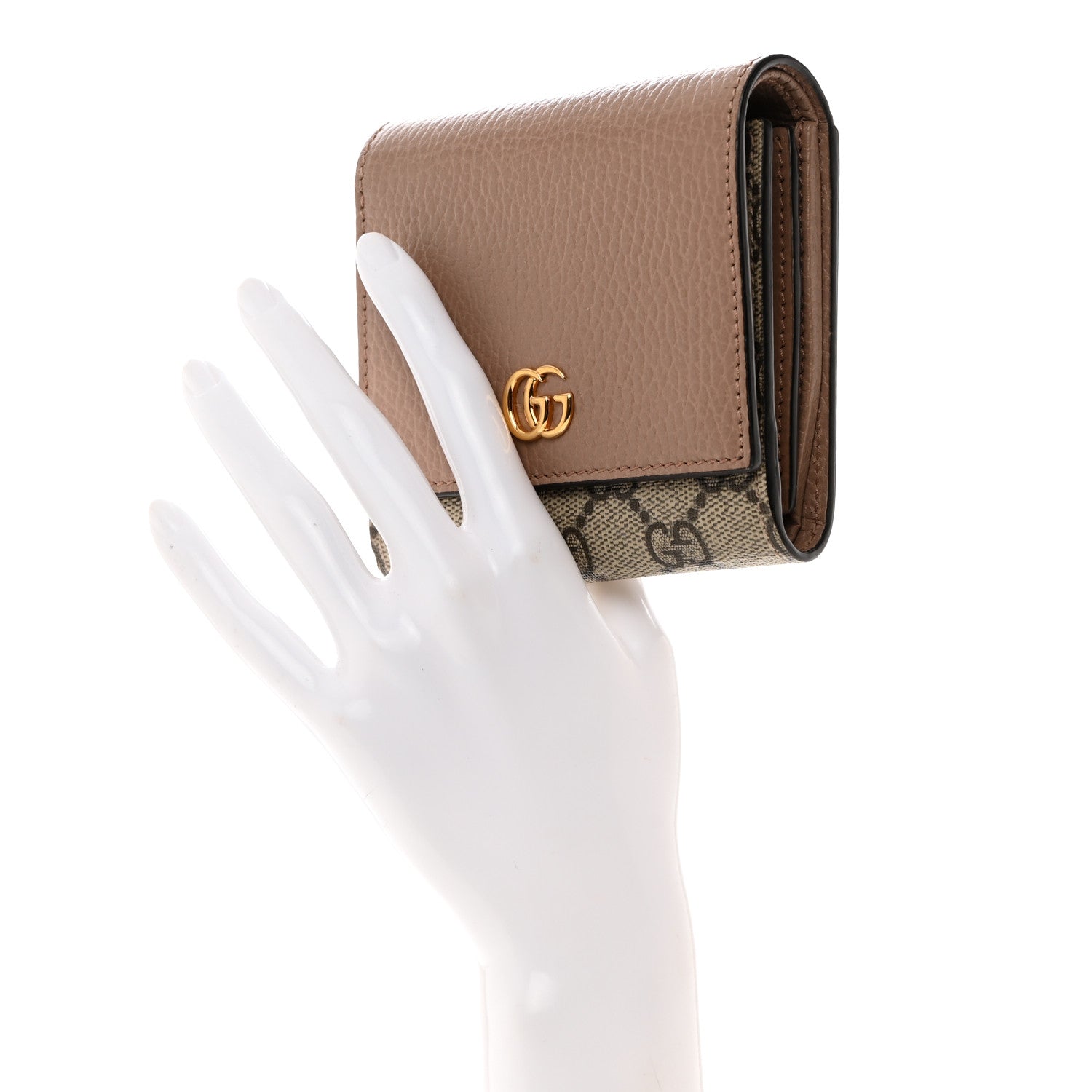 Gucci Dollar Calfskin GG Supreme Monogram Medium GG Marmont Card Case Porcelain Rose Beige Ebony 2 of 6