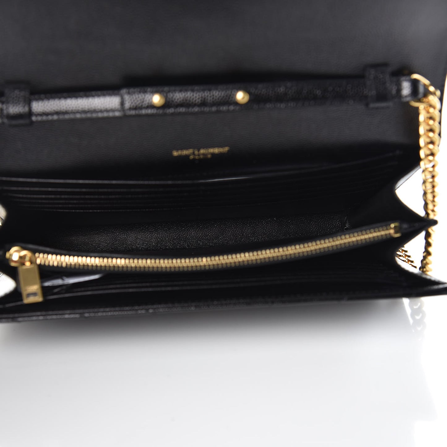 Grain De Poudre Matelasse Chevron Monogram Chain Wallet Black