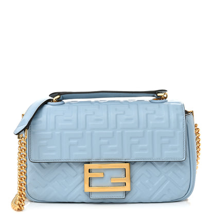 Fendi Nappa Small FF Embossed Midi Chain Baguette Azzurro Baby 1 of 10