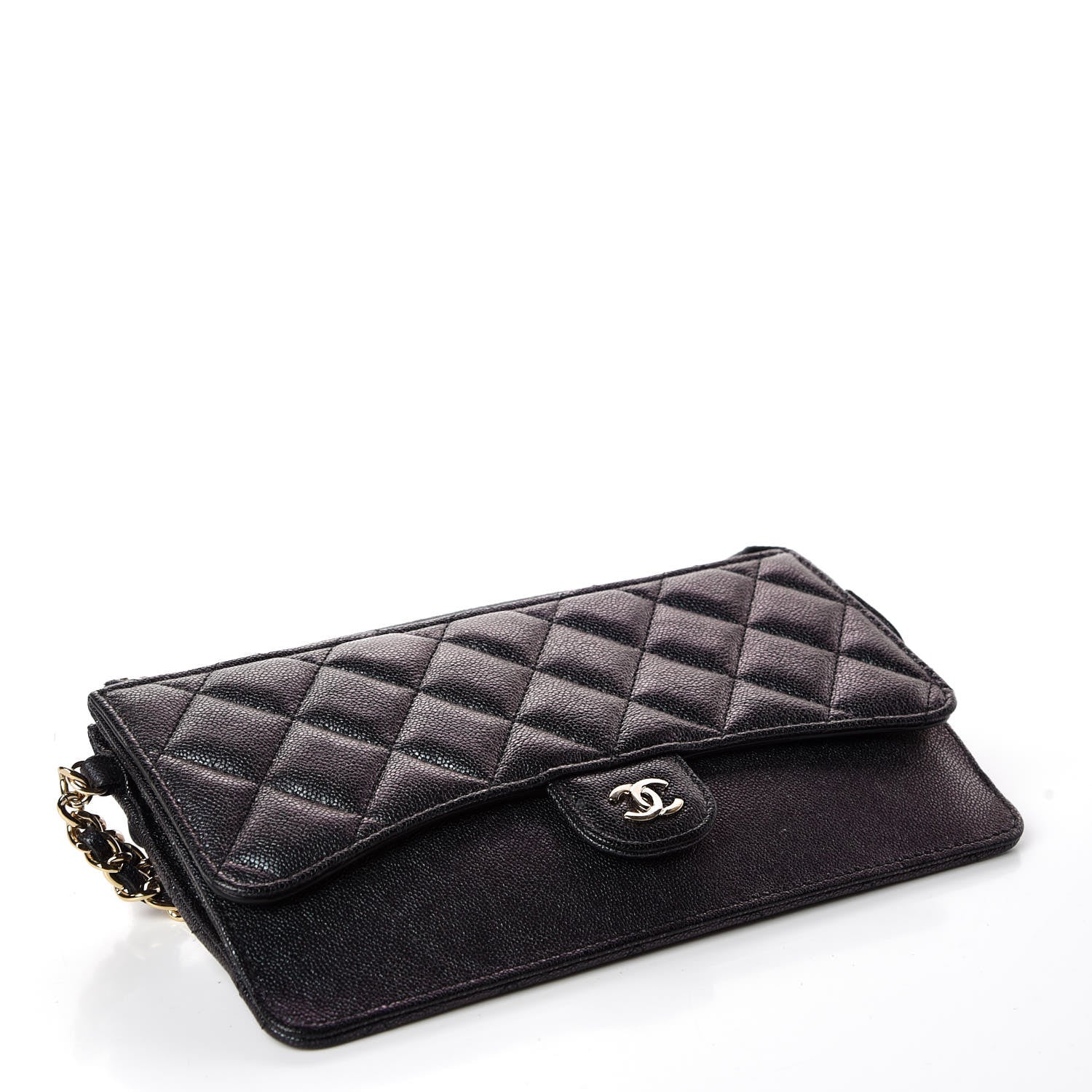 Chanel Iridescent Caviar Quilted Classic Pouch With Handle Black 5 of 9