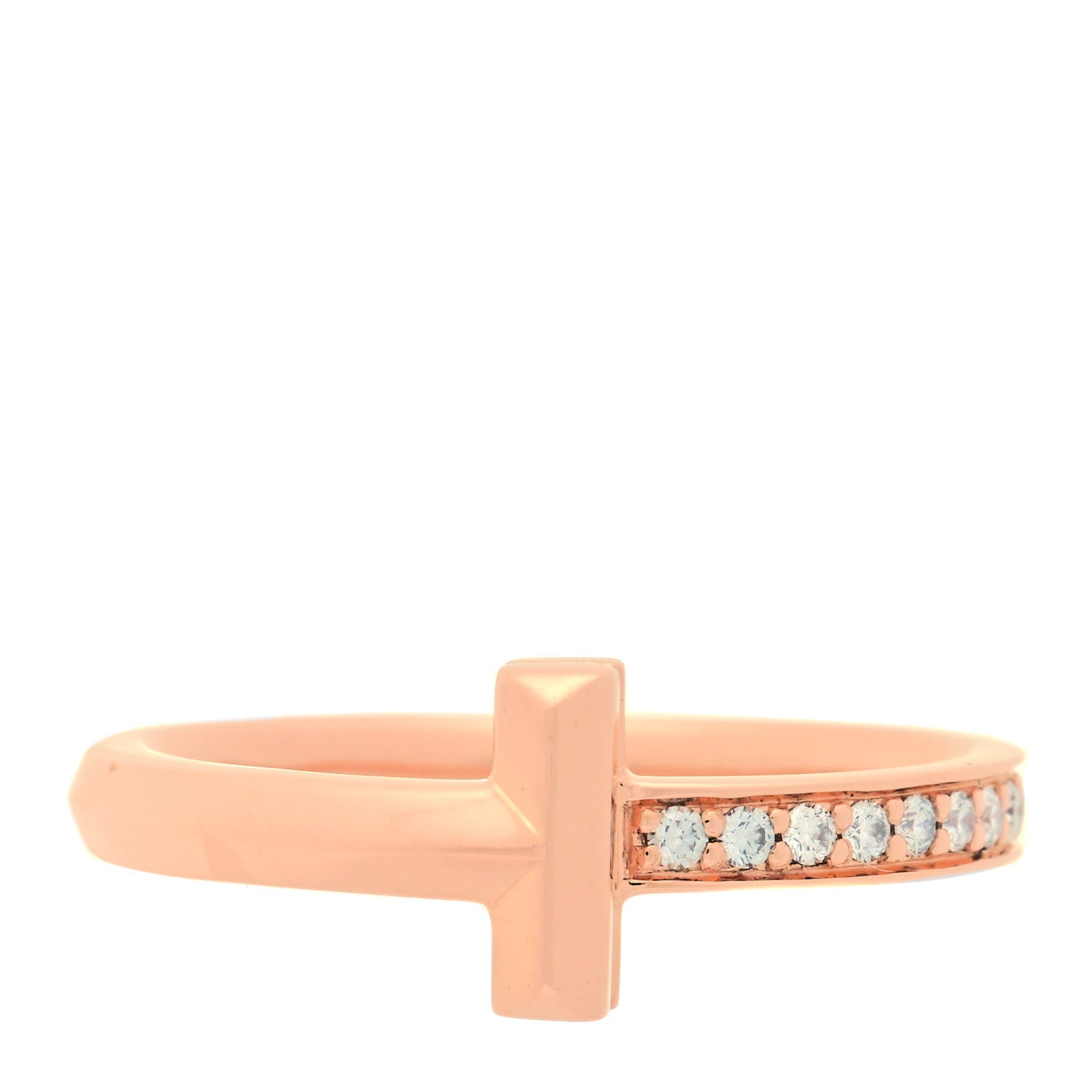 Tiffany 18K Rose Gold Diamond T T1 Ring 51 5.75 1 of 5