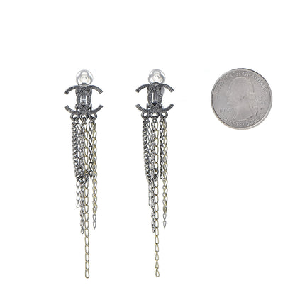 Chanel Ruthenium Chain CC Drop Clip On Earrings 2 of 4