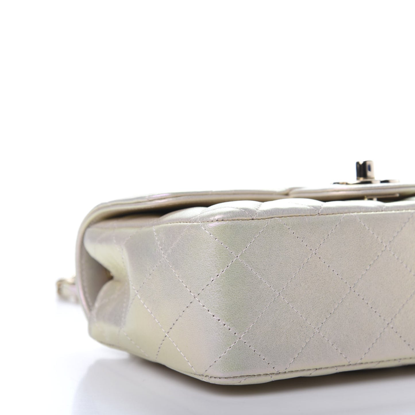 Iridescent Lambskin Quilted Mini Rectangular Flap Ivory