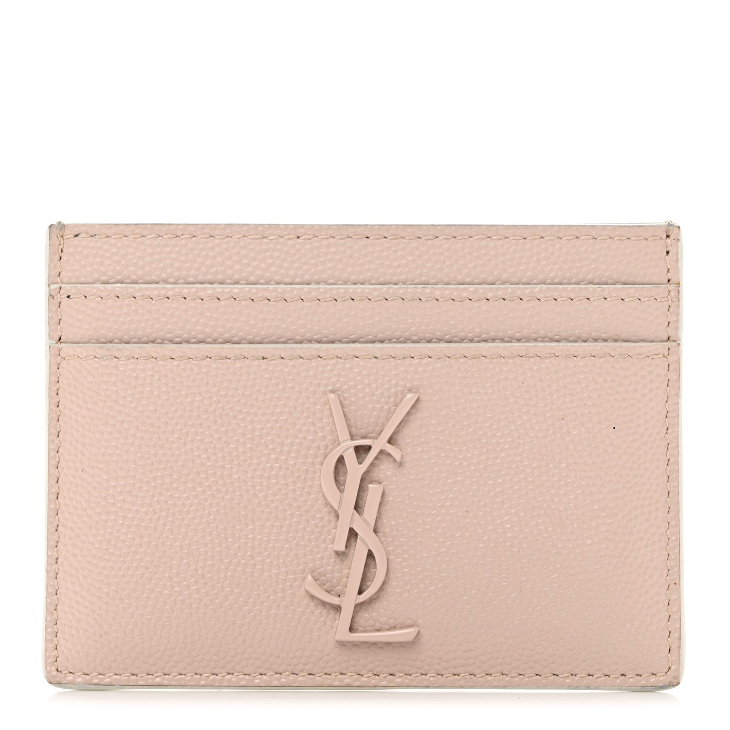 Saint Laurent Grain De Poudre Monogram Credit Card Case Rose 1 of 7