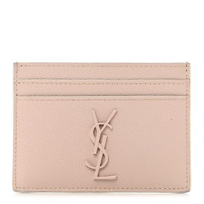 Saint Laurent Grain De Poudre Monogram Credit Card Case Rose 1 of 7