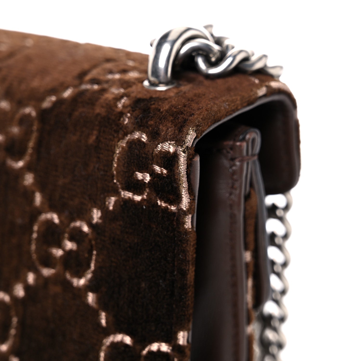 Gucci Velvet Moon Calfskin Crystal GG Monogram Small Dionysus Shoulder Bag Brown Vintage Cocoa Black Diamond 19 of 22