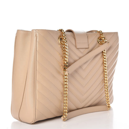 Saint Laurent Grain De Poudre Matelasse Chevron Monogram Shopping Bag Nude Powder 3 of 12