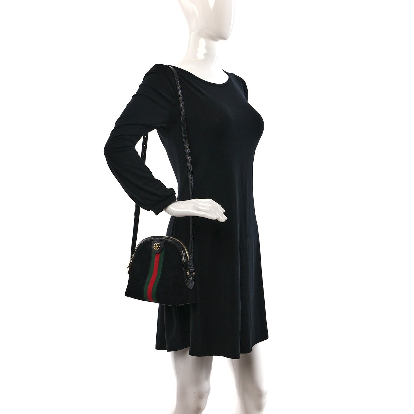Suede Patent Web GG Small Ophidia Dome Shoulder Bag Black