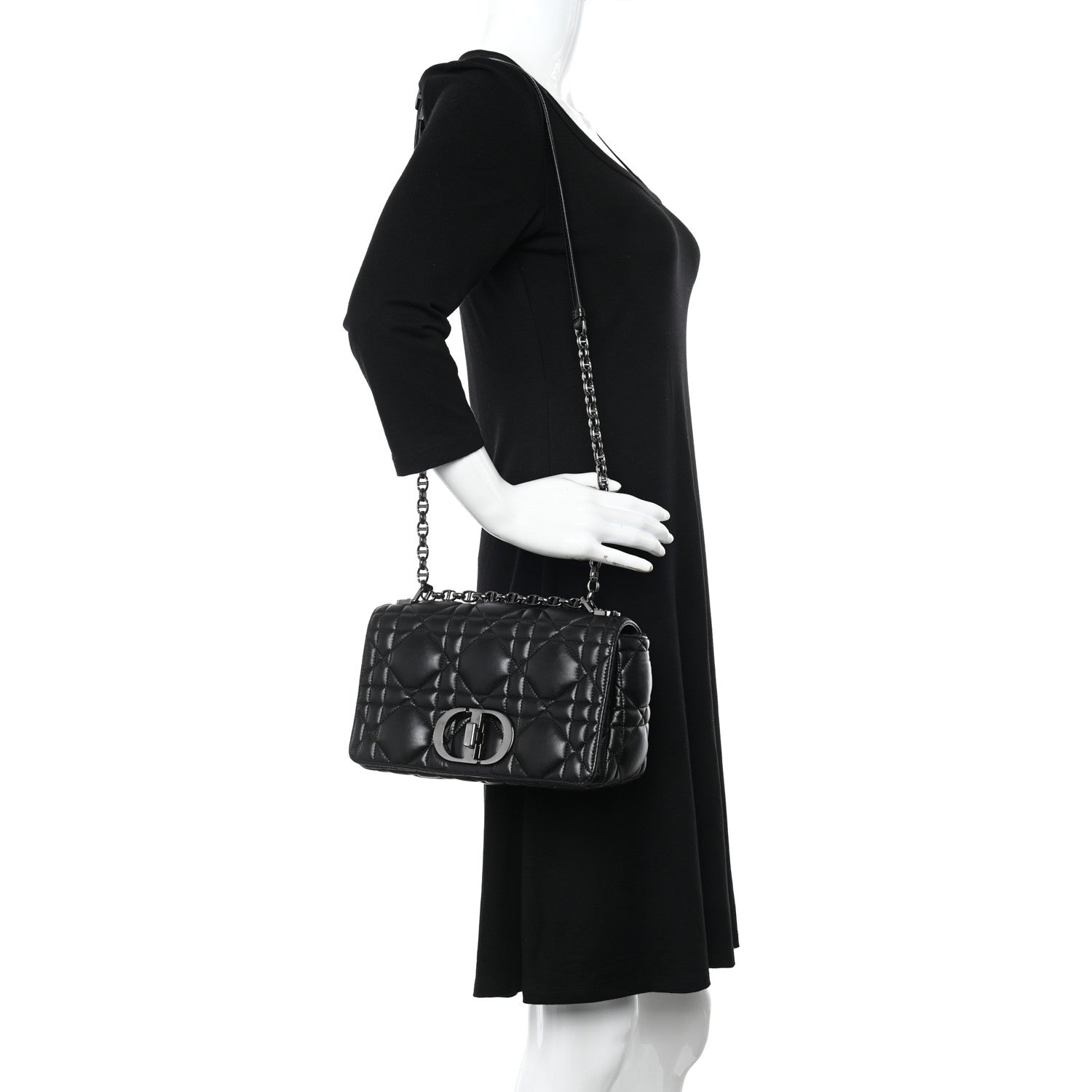 Christian Dior Calfskin Macrocannage Medium Caro Bag Black 2 of 10