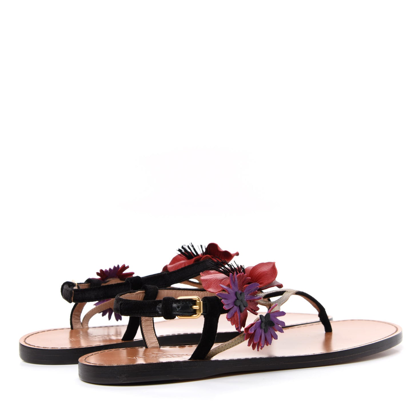 Suede Calfskin Slingback Flat Thong Sandals 36 Black