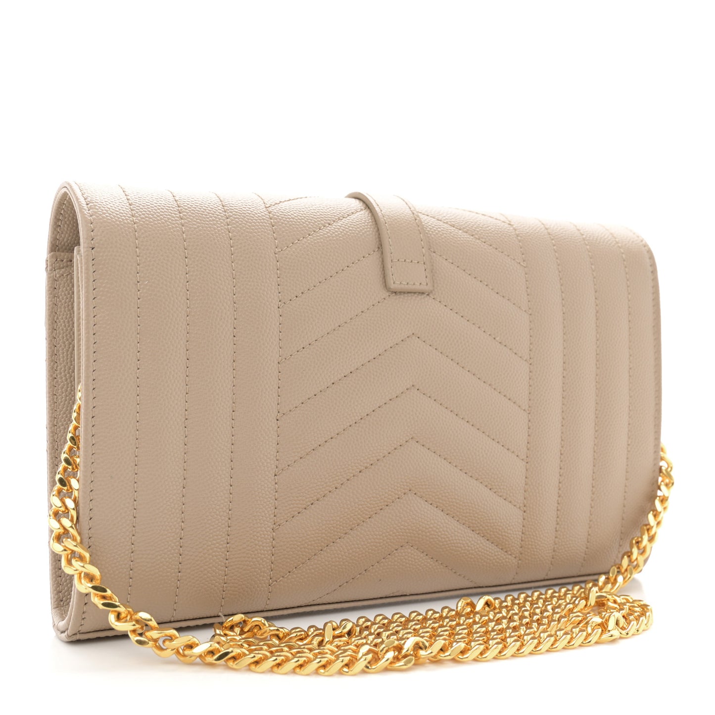 Grain De Poudre Mixed Matelasse Triquilt Monogram Chain Wallet Dark Beige