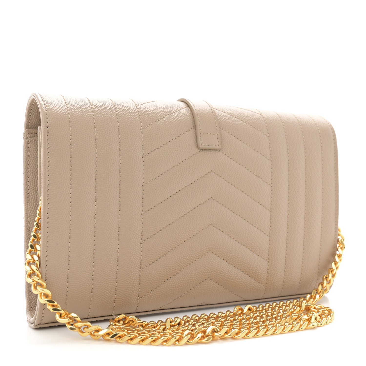 Saint Laurent Grain De Poudre Mixed Matelasse Triquilt Monogram Chain Wallet Dark Beige 2 of 9