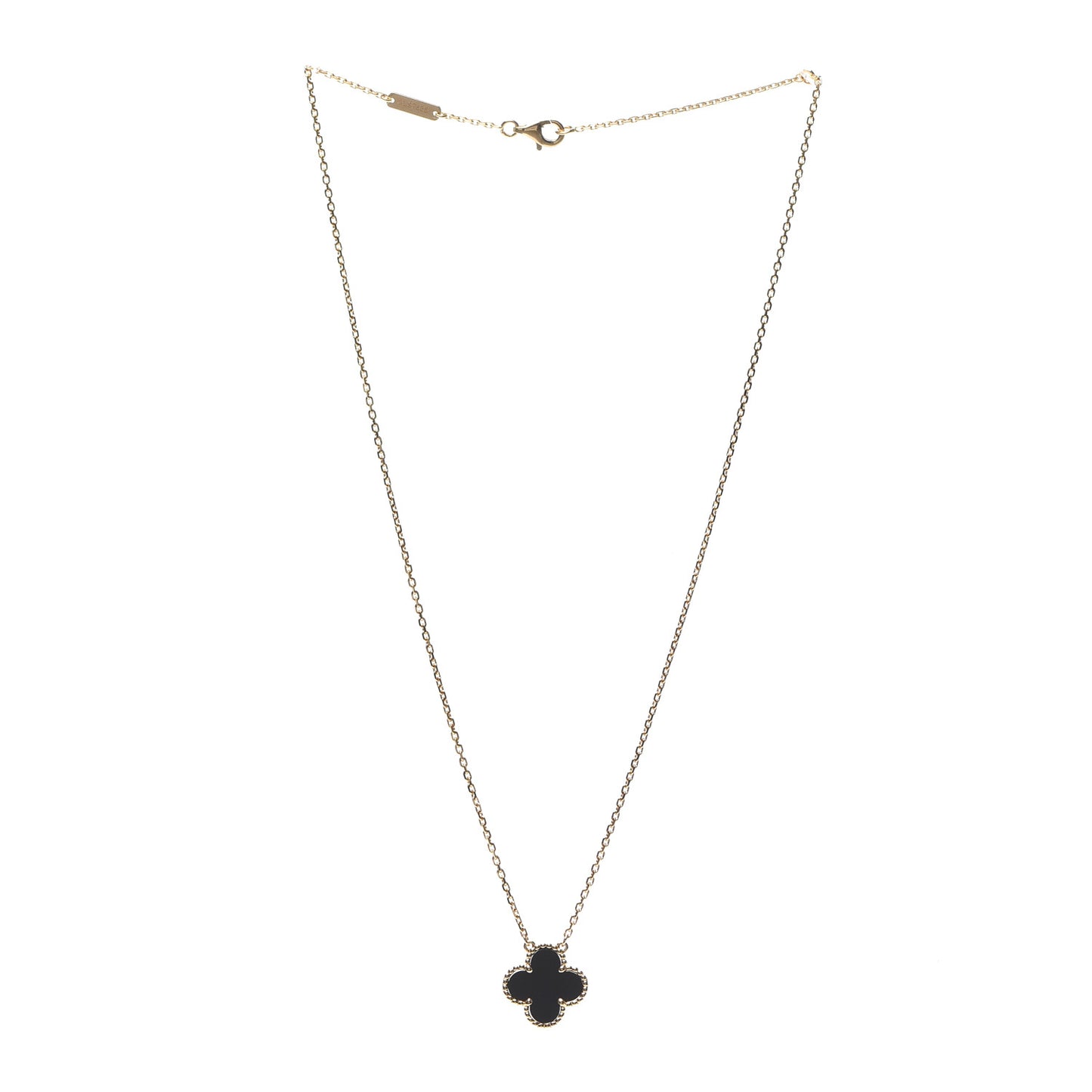 18K Yellow Gold Black Onyx Vintage Alhambra Pendant Necklace