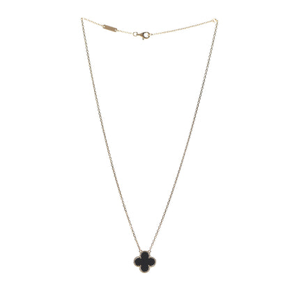 Van Cleef & Arpels 18K Yellow Gold Black Onyx Vintage Alhambra Pendant Necklace 3 of 6