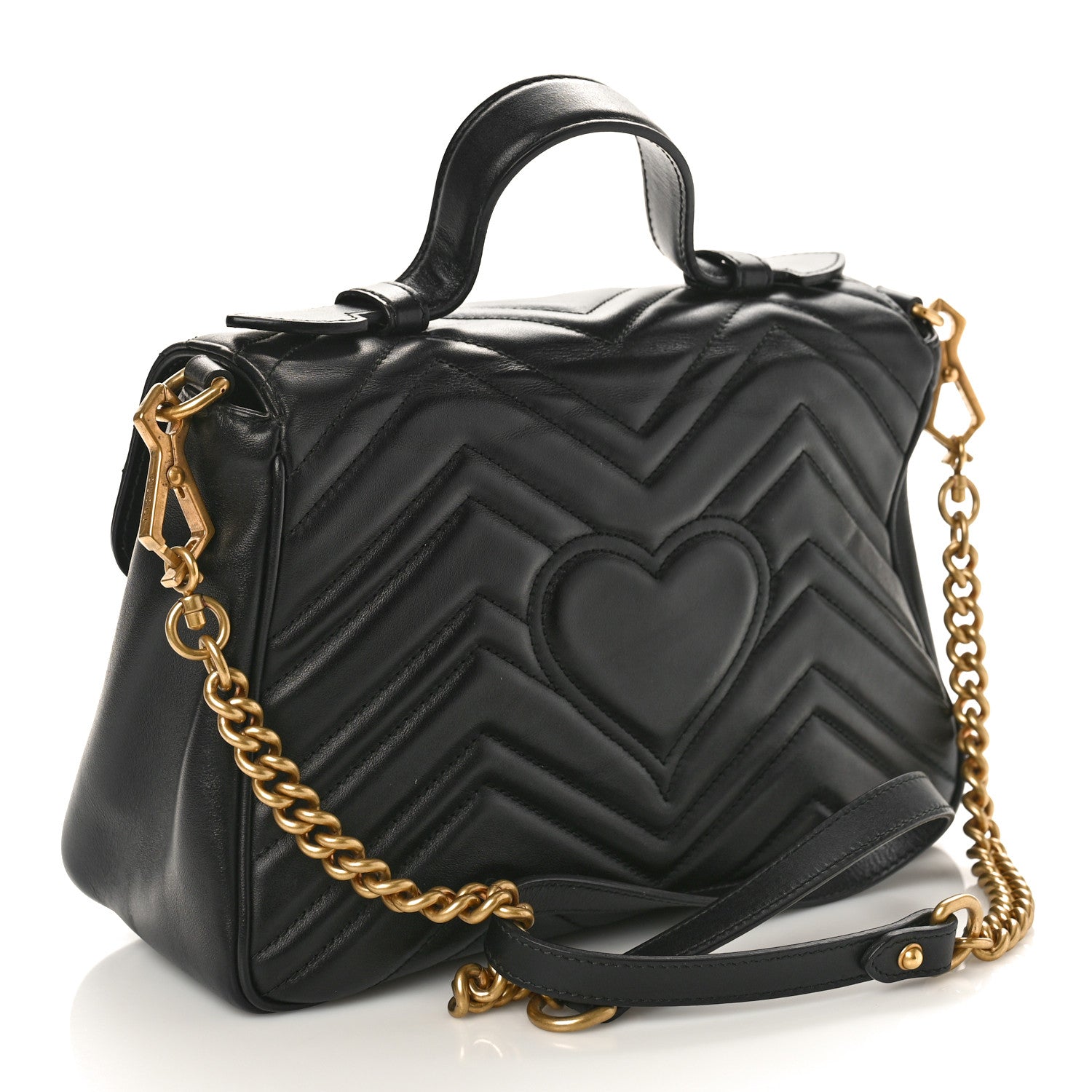 Gucci Calfskin Matelasse Small GG Marmont Top Handle Shoulder Bag Black 3 of 9