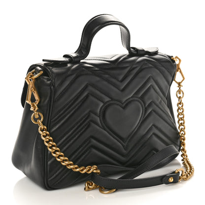 Gucci Calfskin Matelasse Small GG Marmont Top Handle Shoulder Bag Black 3 of 9