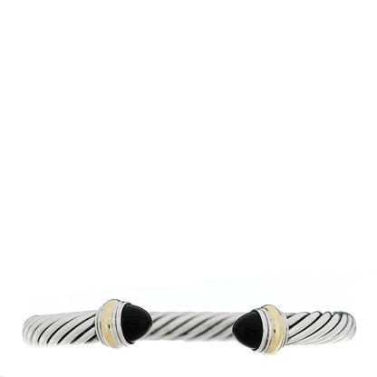 David Yurman Sterling Silver 14K Yellow Gold Black Onyx 7mm Cable Classics Bracelet 1 of 4