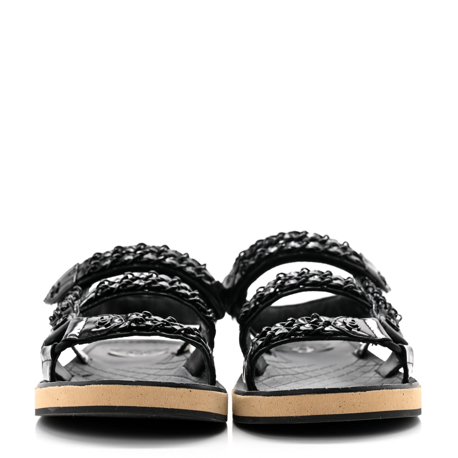 Chanel Lambskin Chain Sandals 39.5 Black 2 of 9