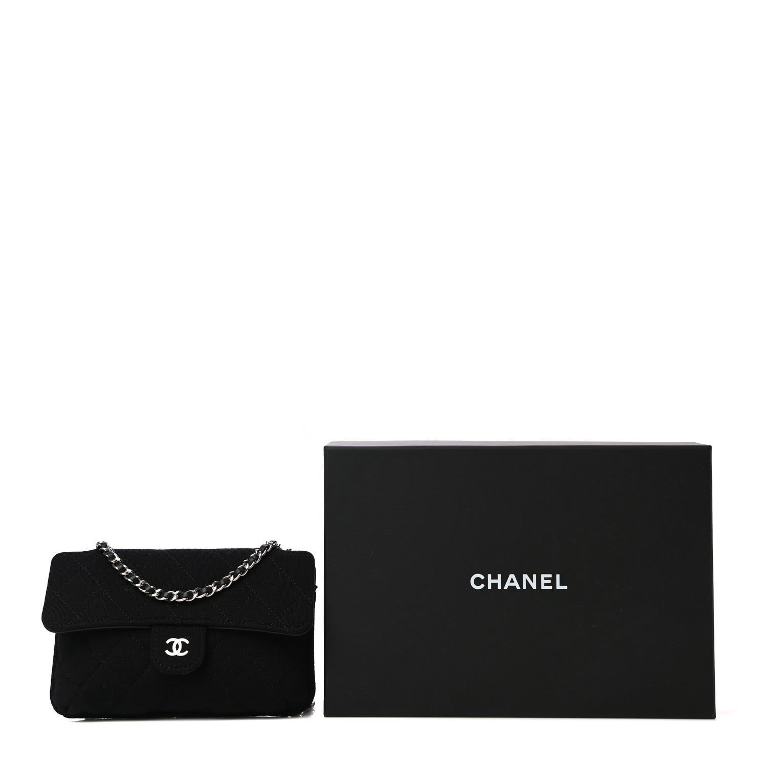 Chanel Jersey Fabric Quilted Foldable Tote With Chain Black Multicolor 14 of 14