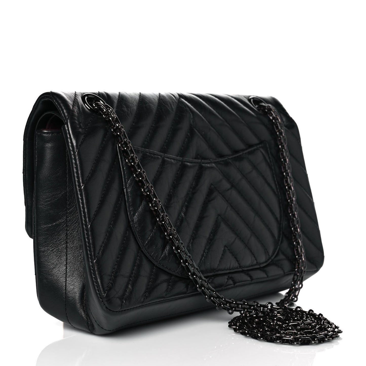 Aged Calfskin Chevron Quilted 2.55 Reissue 225 Flap So Black