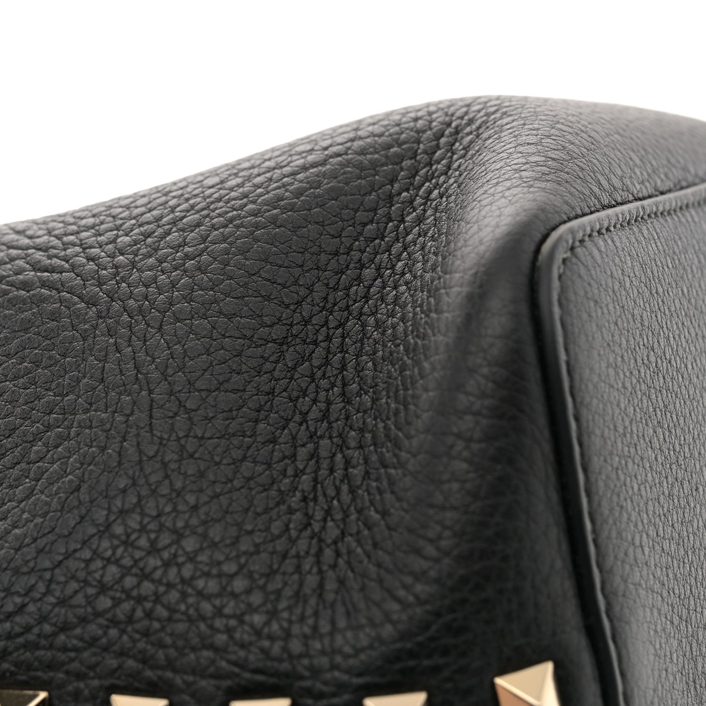 Grained Calfskin Rockstud Bucket Bag Black