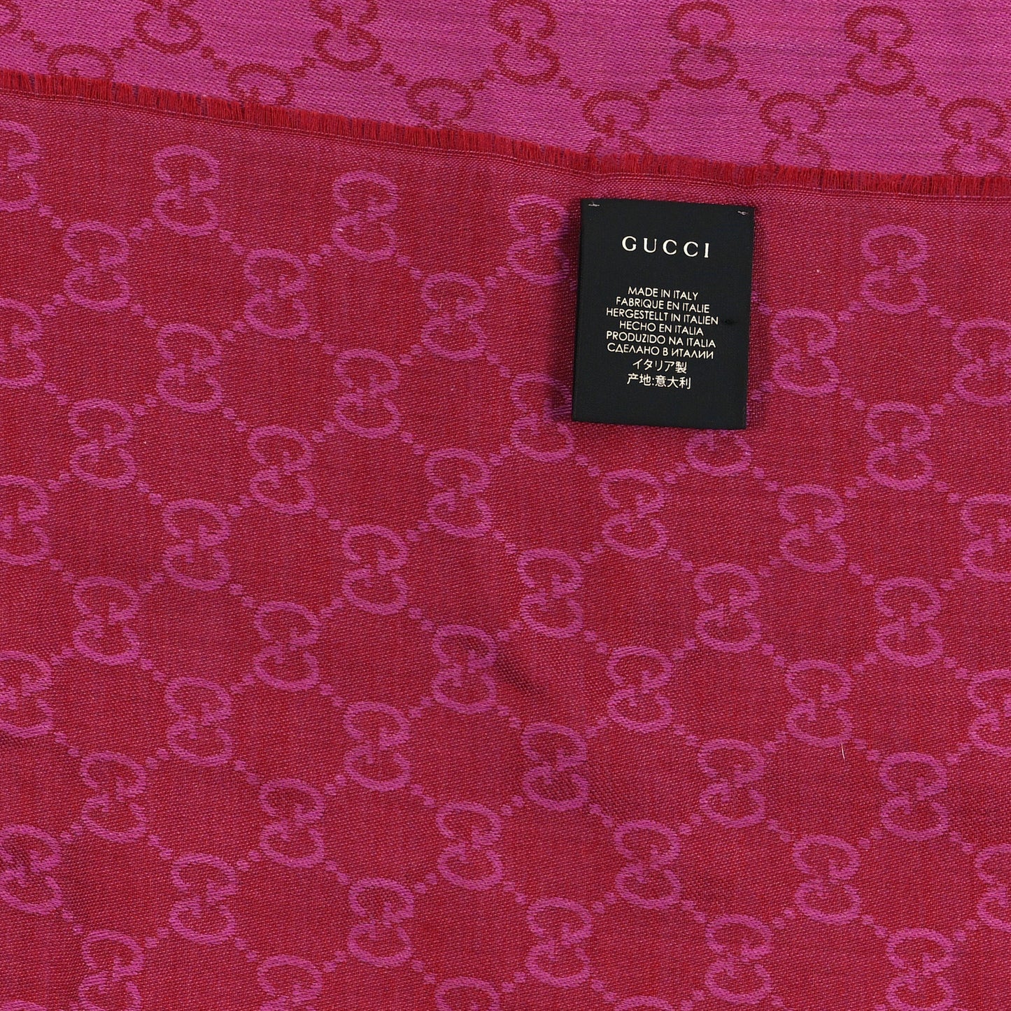 Wool Silk GG Monogram GGWeblong Fringe Scarf Shawl Red Pink