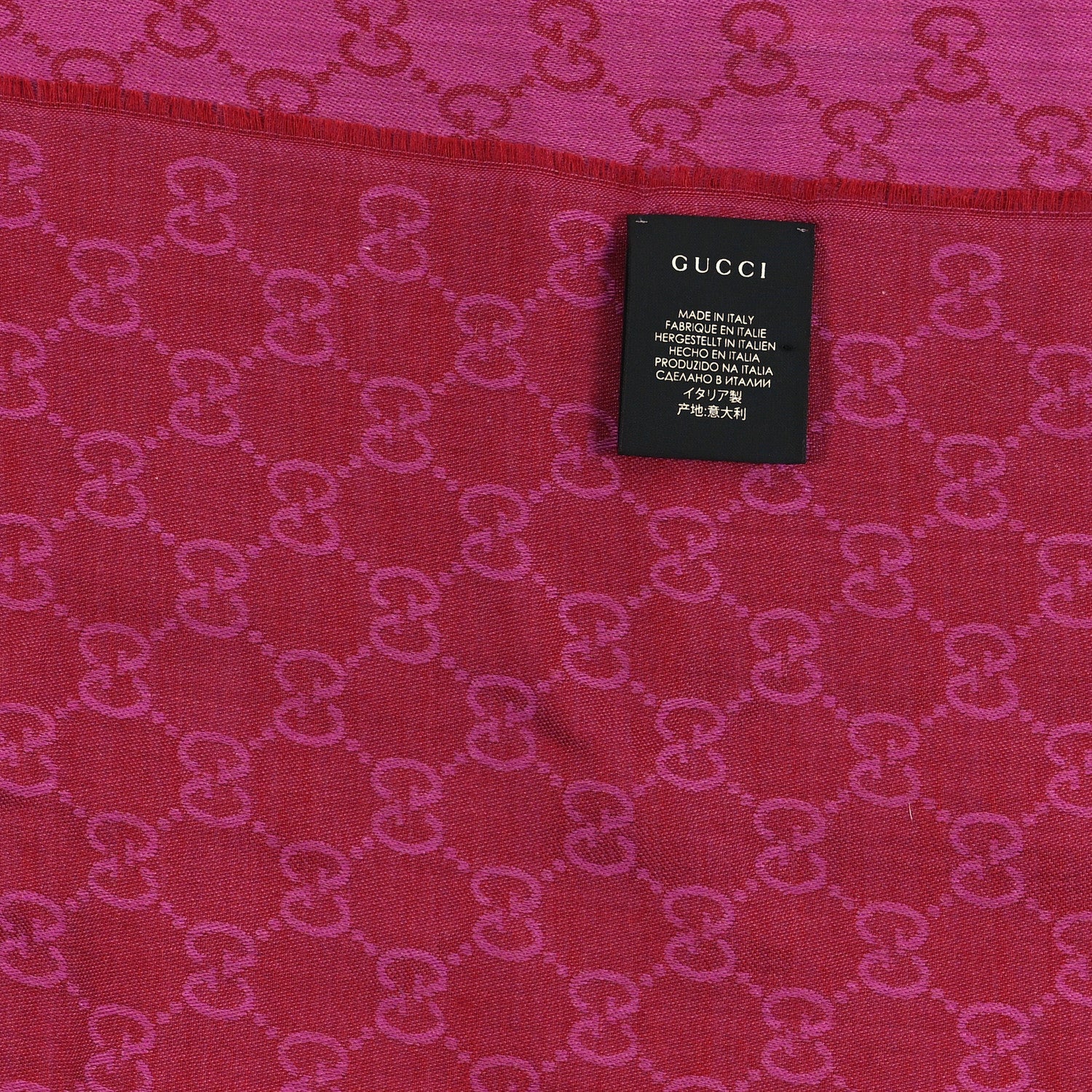 Gucci Wool Silk GG Monogram GGWeblong Fringe Scarf Shawl Red Pink 3 of 4