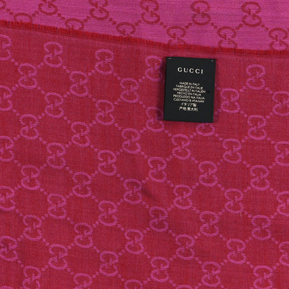 Gucci Wool Silk GG Monogram GGWeblong Fringe Scarf Shawl Red Pink 3 of 4
