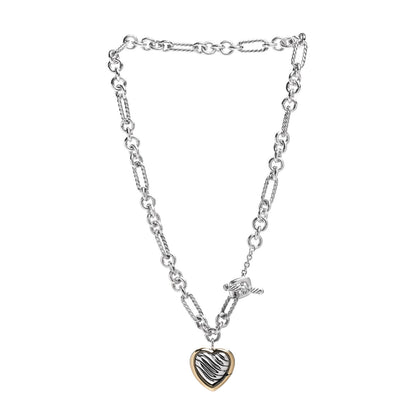 David Yurman Sterling Silver 18K Yellow Gold Cable Heart Figaro Necklace 3 of 4