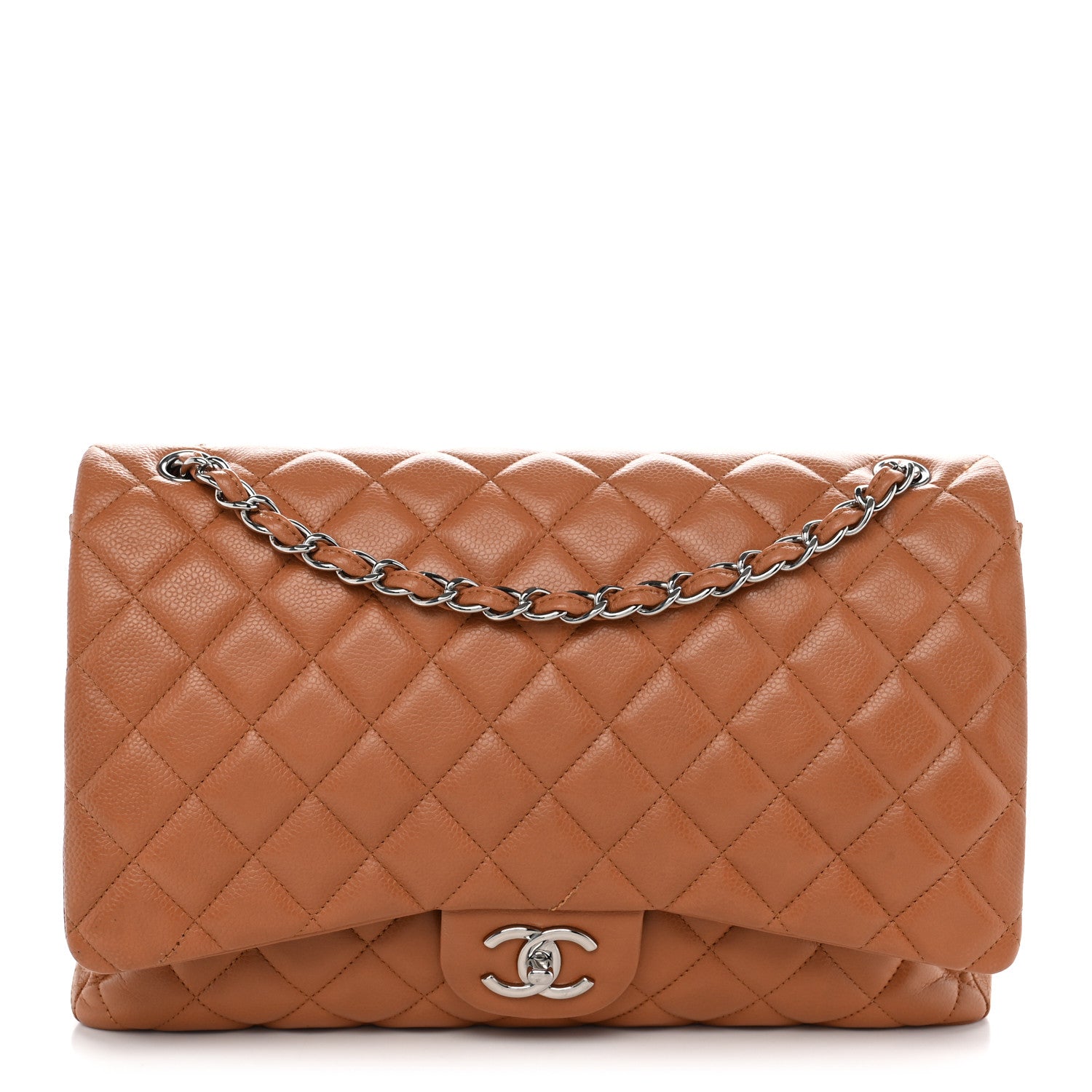 Chanel Caviar Quilted Maxi Double Flap Light Brown 1 of 11