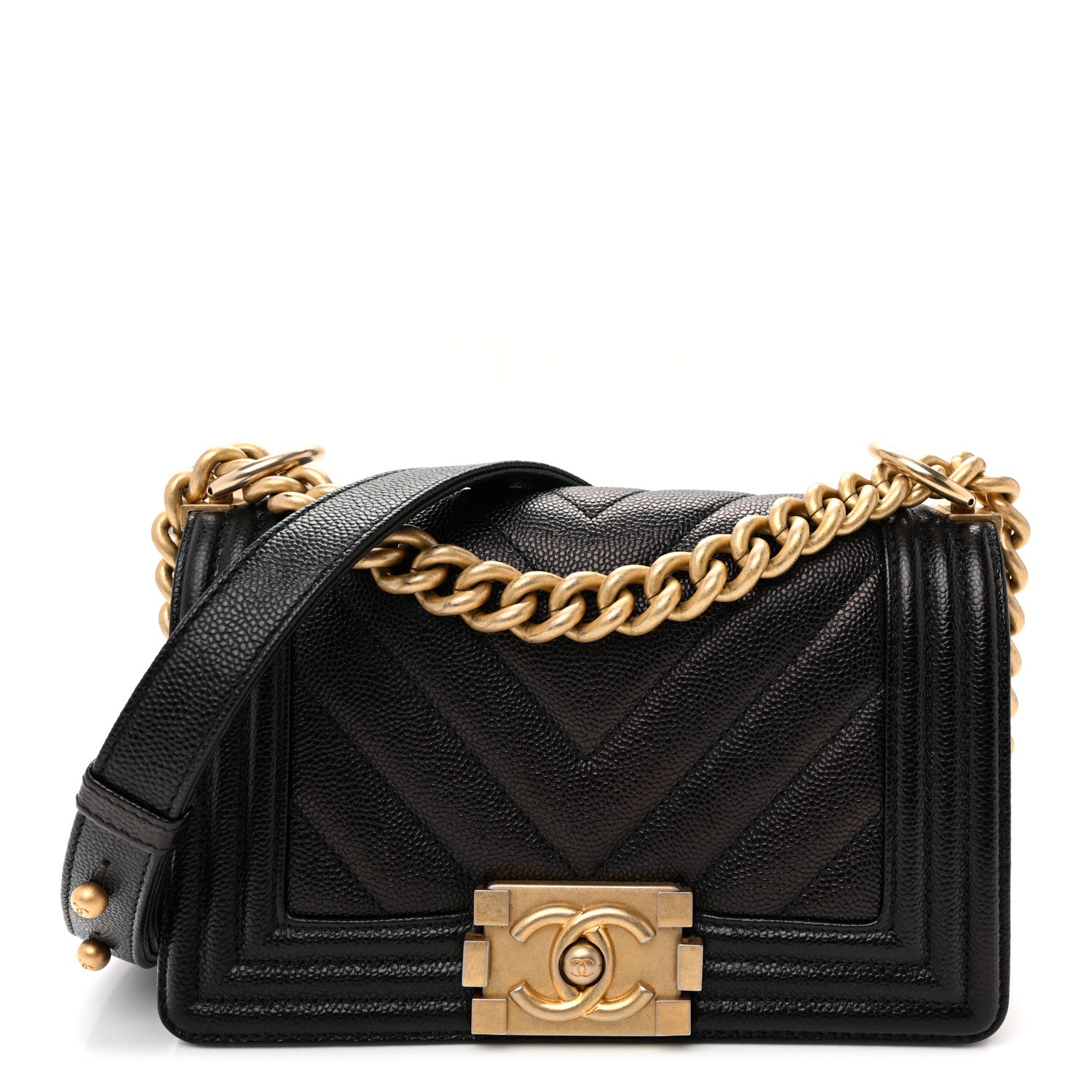 Chanel Caviar Chevron Quilted Small Boy Flap Black 1 of 10