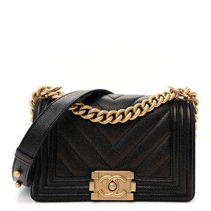 Chanel Caviar Chevron Quilted Small Boy Flap Black 1 of 10