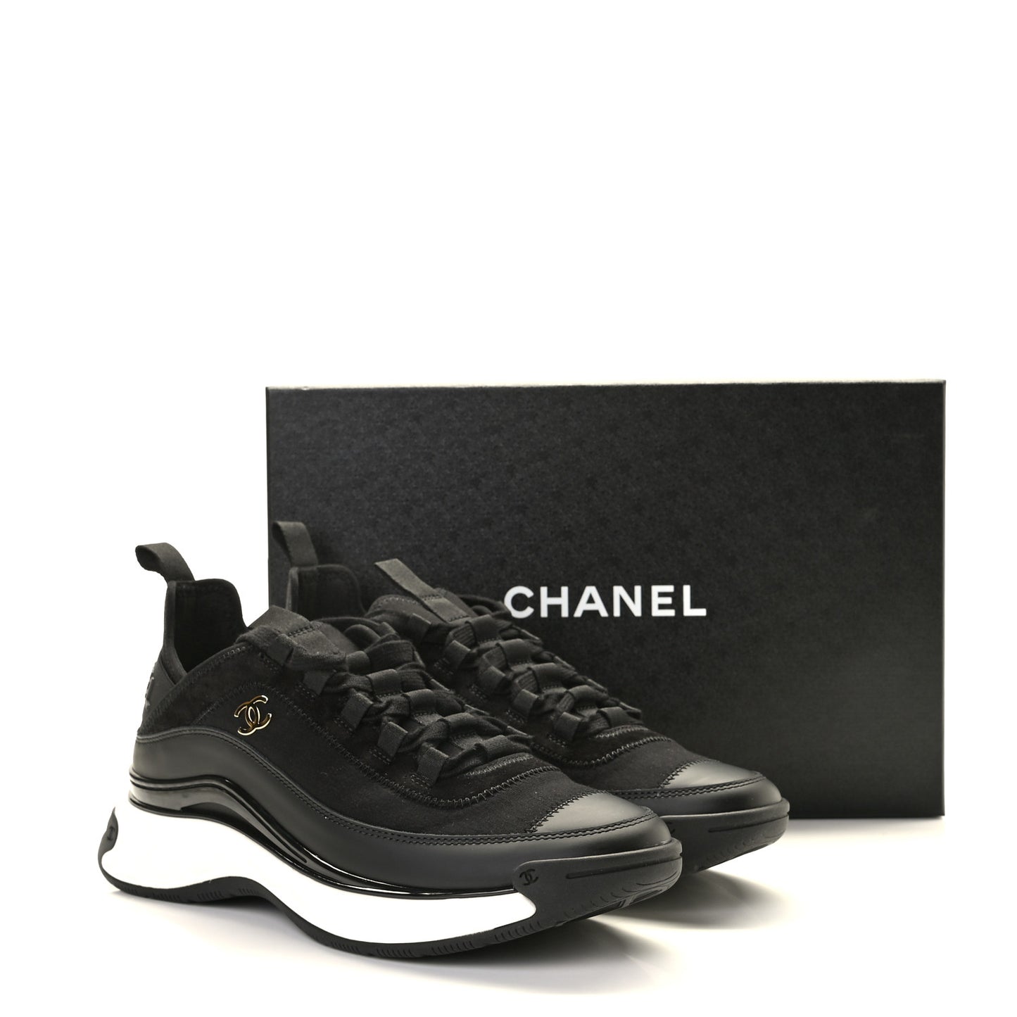 Velvet Calfskin Mixed Fibers CC Sneakers 40 Black