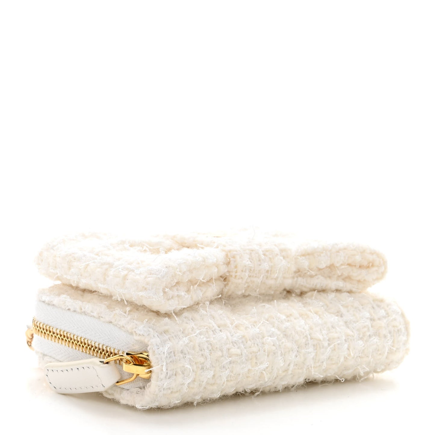 Tweed Quilted Bow Flap Card Holder On Chain White