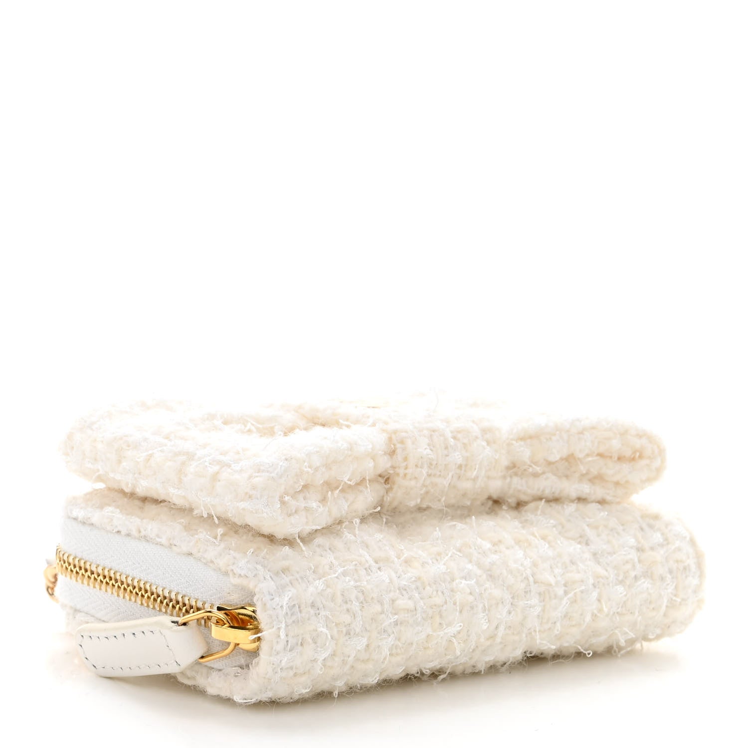 Chanel Tweed Quilted Bow Flap Card Holder On Chain White 4 of 12