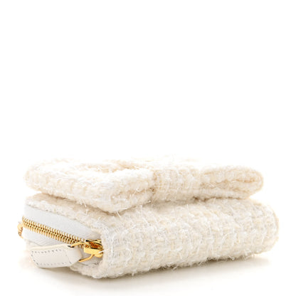 Chanel Tweed Quilted Bow Flap Card Holder On Chain White 4 of 12