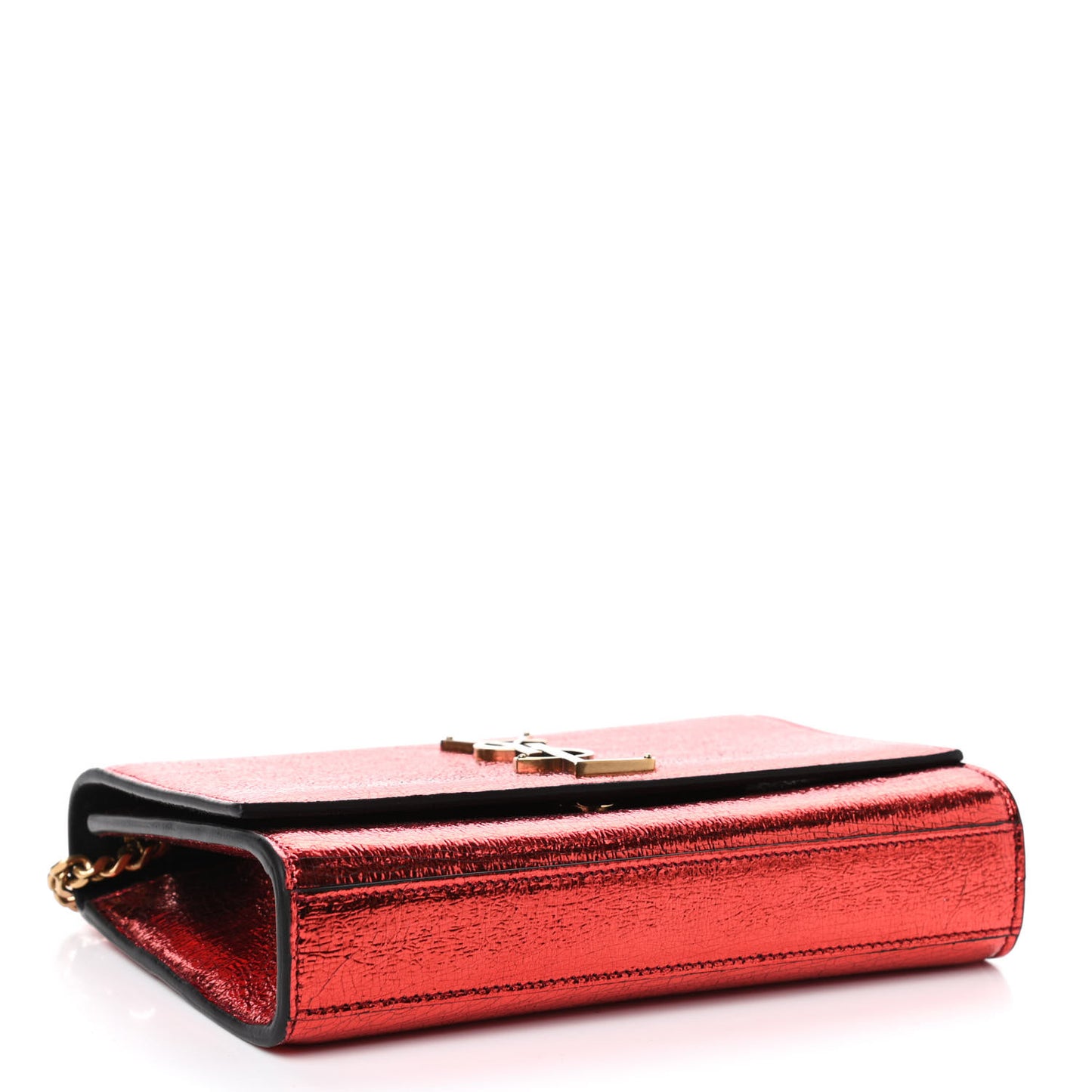 Metallic Calfskin Small Classic Monogram Kate Satchel Red