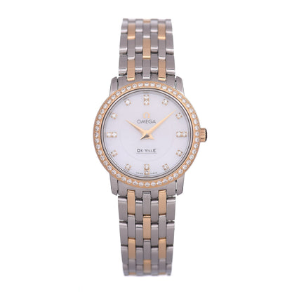 Omega Stainless Steel 18K Yellow Gold Diamond Bezel Mother of Pearl 27mm De Ville Quartz Watch 413.25.27.60.55.001 1 of 4