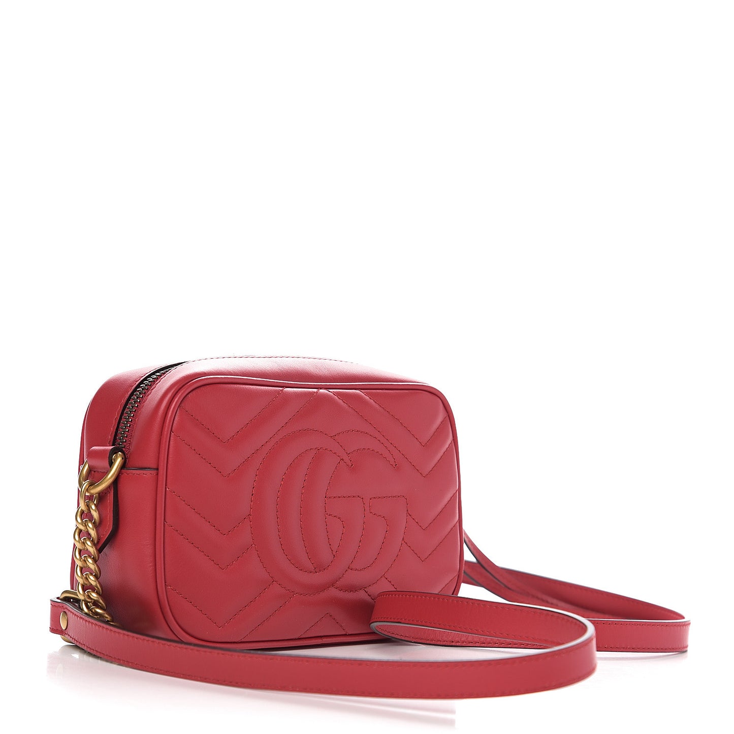 Calfskin Matelasse Mini GG Marmont Chain Shoulder Bag Hibiscus Red