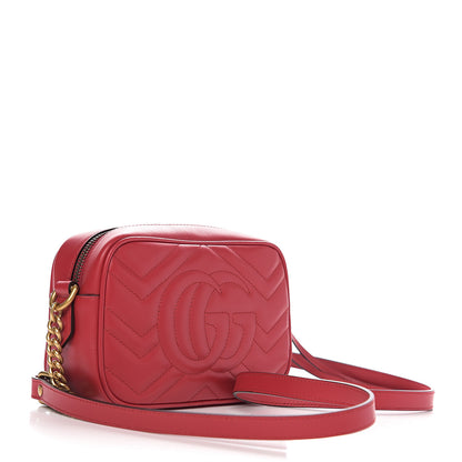 Gucci Calfskin Matelasse Mini GG Marmont Chain Shoulder Bag Hibiscus Red 2 of 9