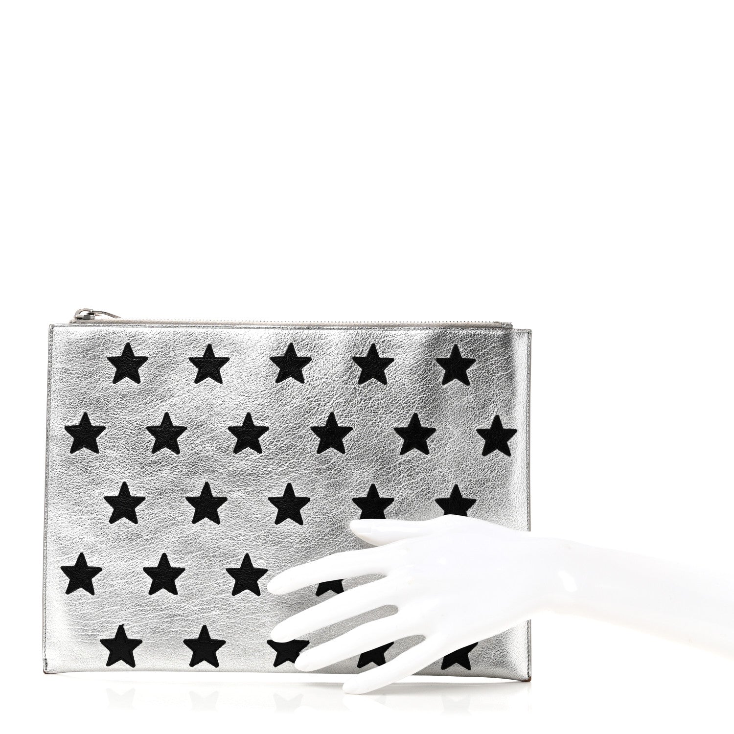 Saint Laurent Calfskin Star Rider iPad Pouch Argento 2 of 9